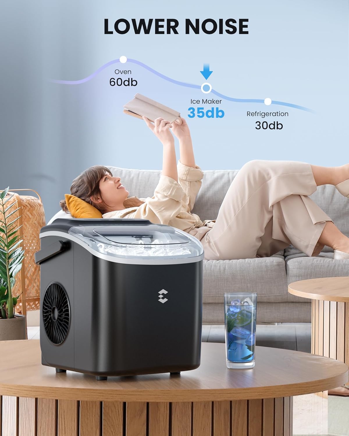 Máquina de Hielo Portátil, 9 Cubos en 6 Min, 26 lbs/día, Auto-Limpieza