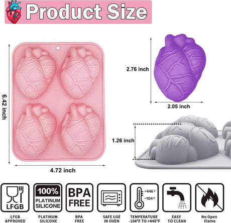Moldes de Silicona para Chocolate, 2 Piezas, Corazón 3D