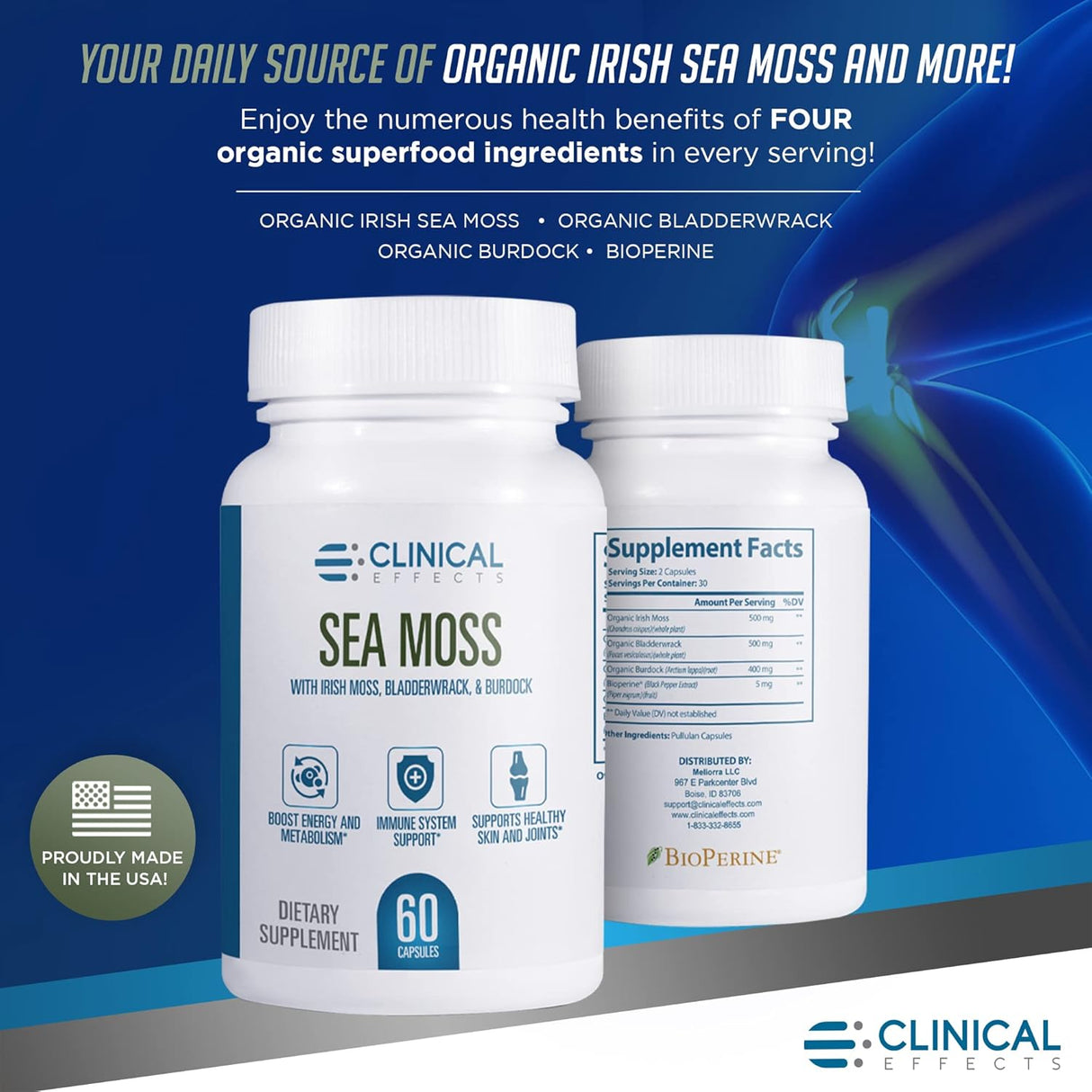 Sea Moss Orgánico Irish con Bladderwrack, Burdock y Bioperine - 60 caps