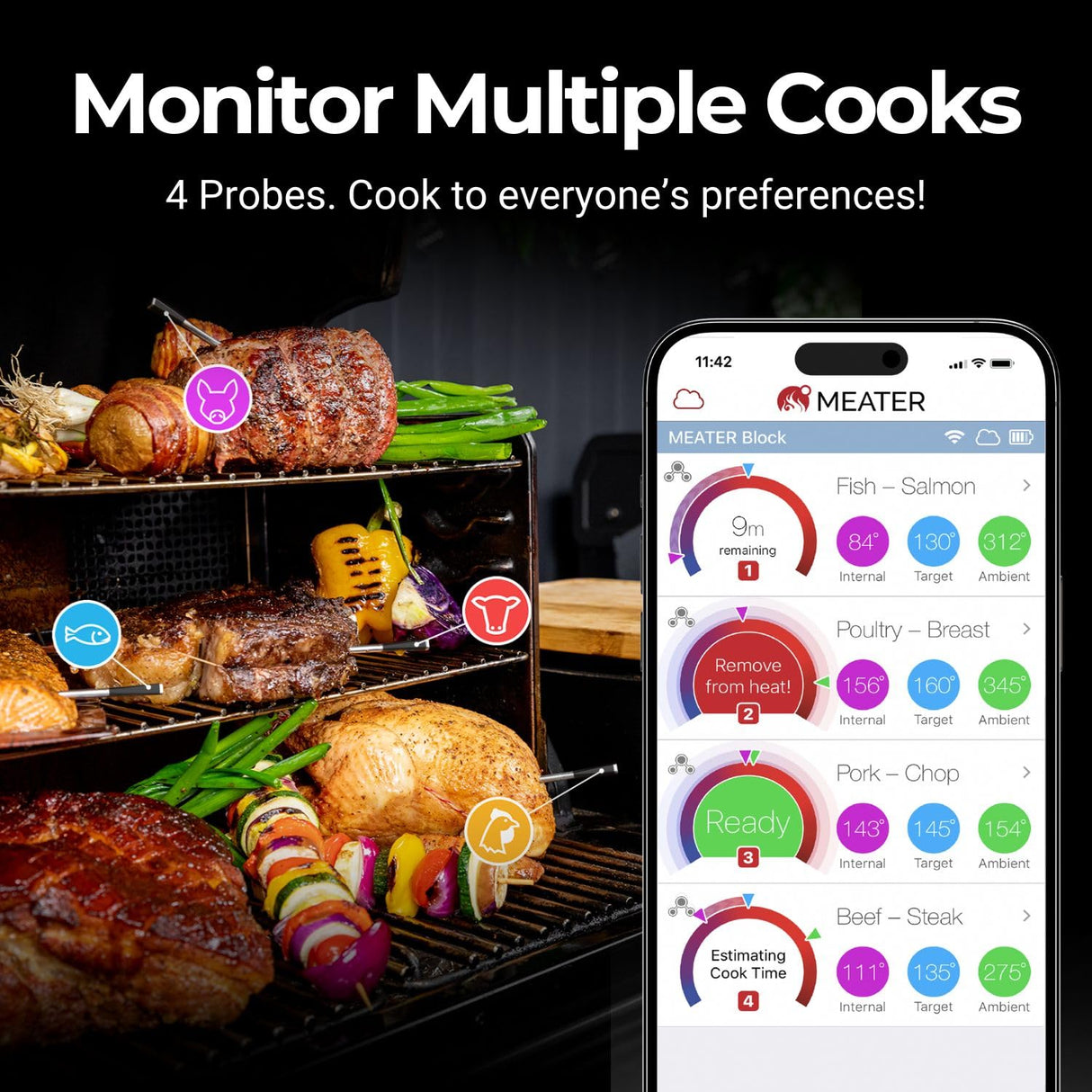 Termómetro de carne inteligente MEATER Block - 4 probes, app