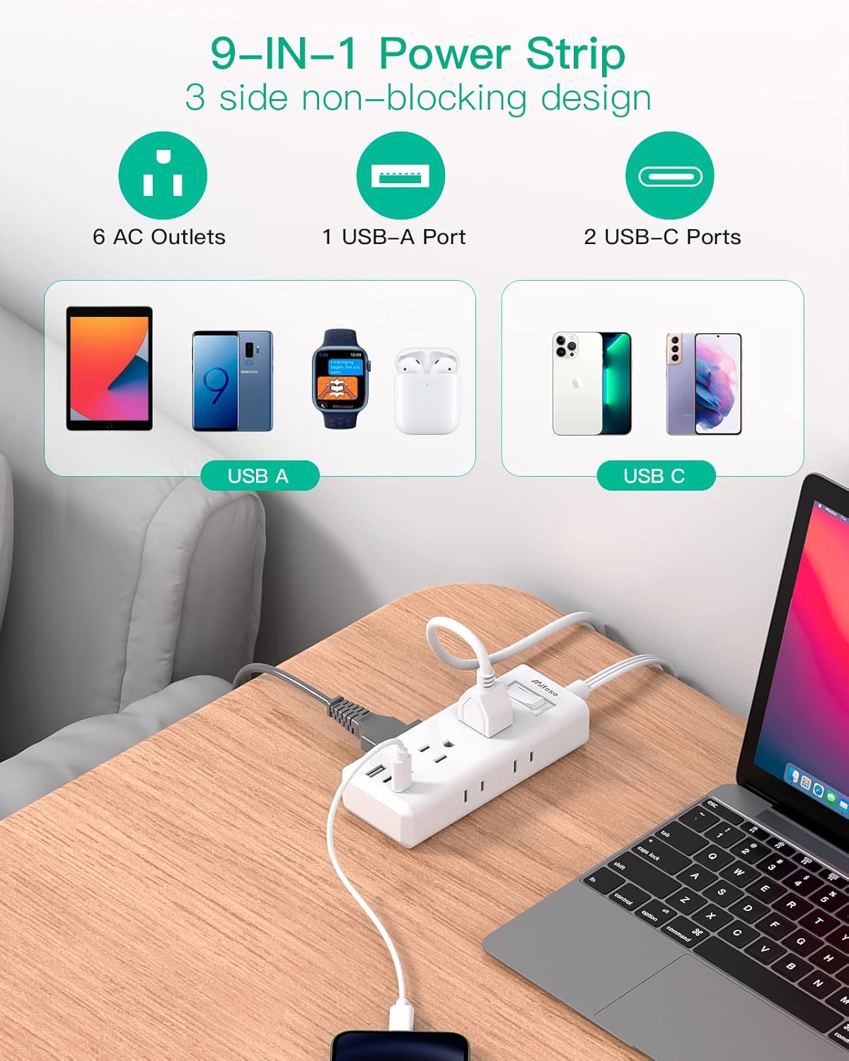 Cable de extensión de enchufe plano, tira de alimentación