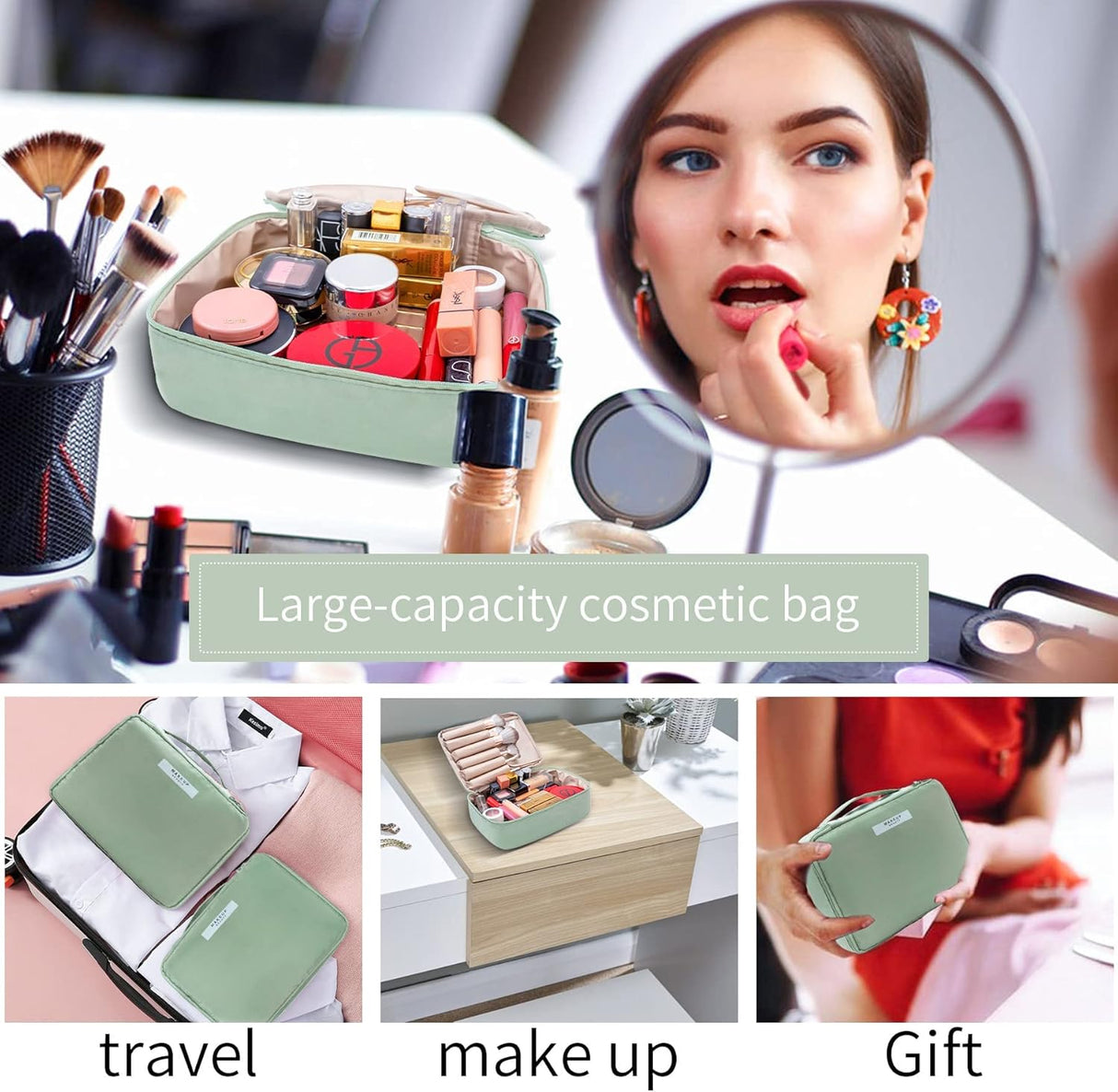 bolsa de viaje para cosméticos Queboom verde