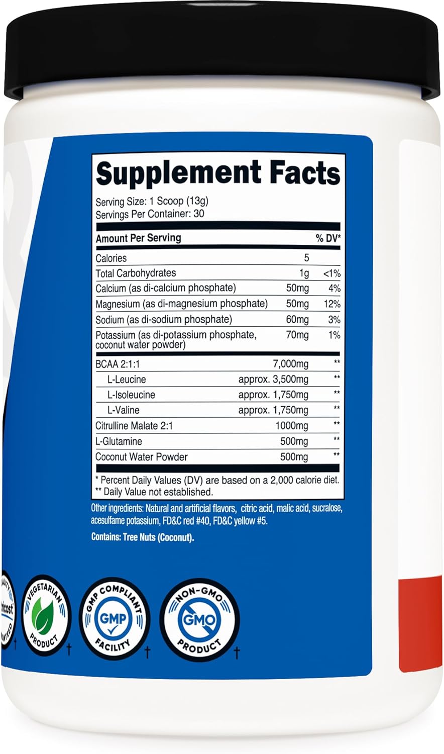 Polvo BCAA + Hidratación Nutricost - 30 Porciones, Sin Gluten
