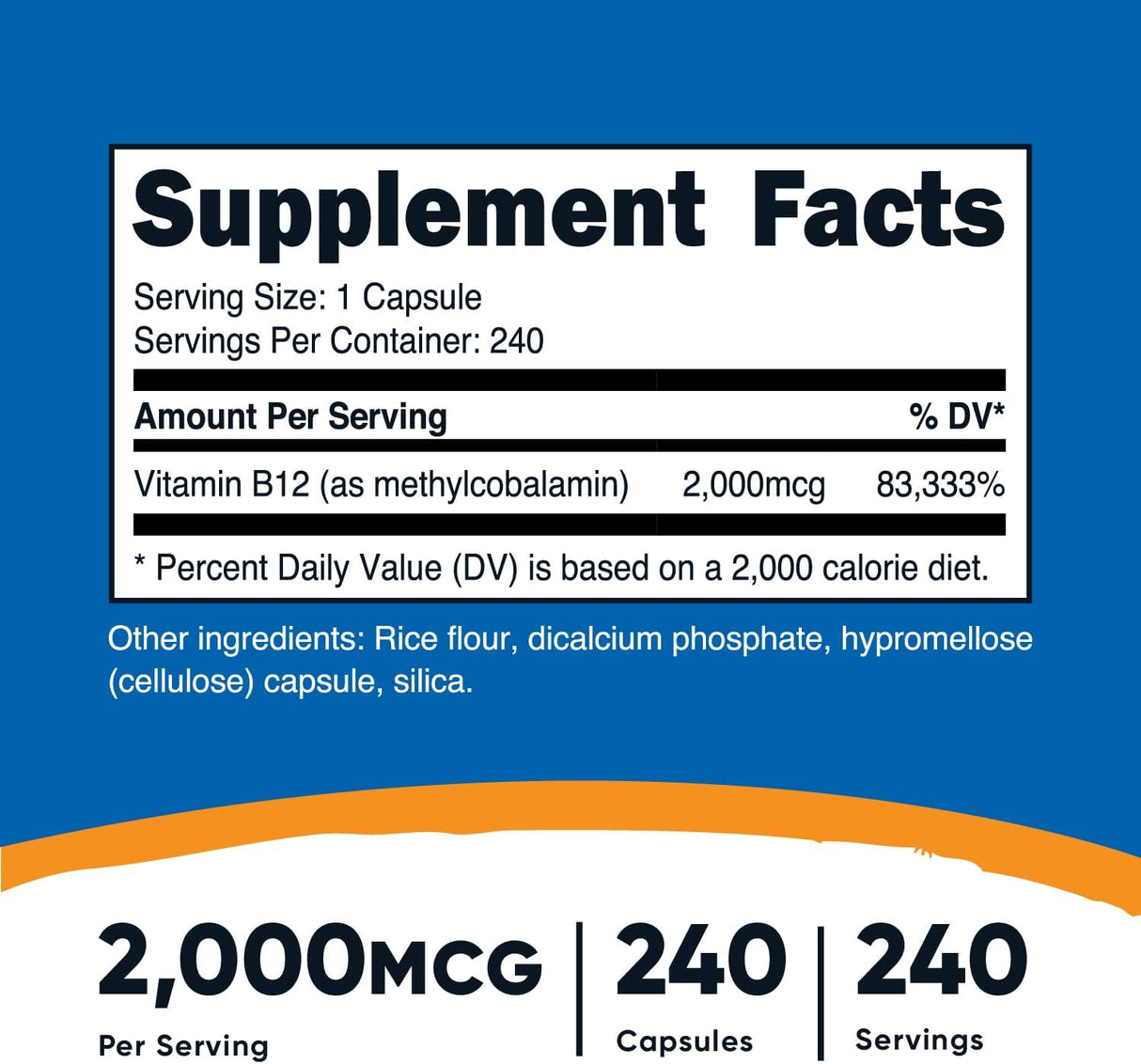 Vitamina B12 0.00007 oz 240 cápsulas Nutricost