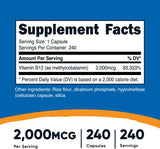 Vitamina B12 0.00007 oz 240 cápsulas Nutricost