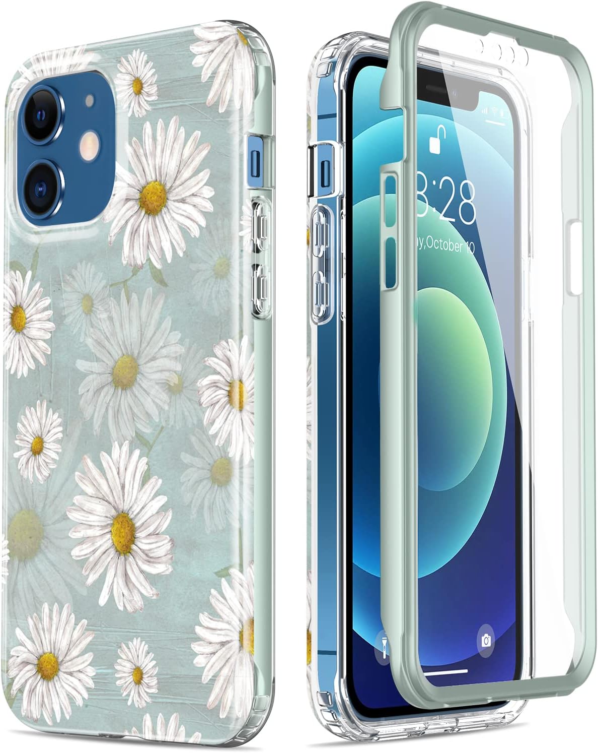 ESDOT Funda para iPhone 12, iPhone 12 Pro con protector de pantalla integrado, funda resistente con diseños de moda para mujeres y niñas, funda protectora para iPhone 12/12 Pro de 6.1 pulgadas, bonita margarita