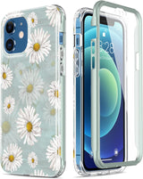 ESDOT Funda para iPhone 12, iPhone 12 Pro con protector de pantalla integrado, funda resistente con diseños de moda para mujeres y niñas, funda protectora para iPhone 12/12 Pro de 6.1 pulgadas, bonita margarita