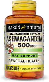 Suplemento Herbal MASON NATURAL, Ashwagandha 500 mg, 60 cápsulas
