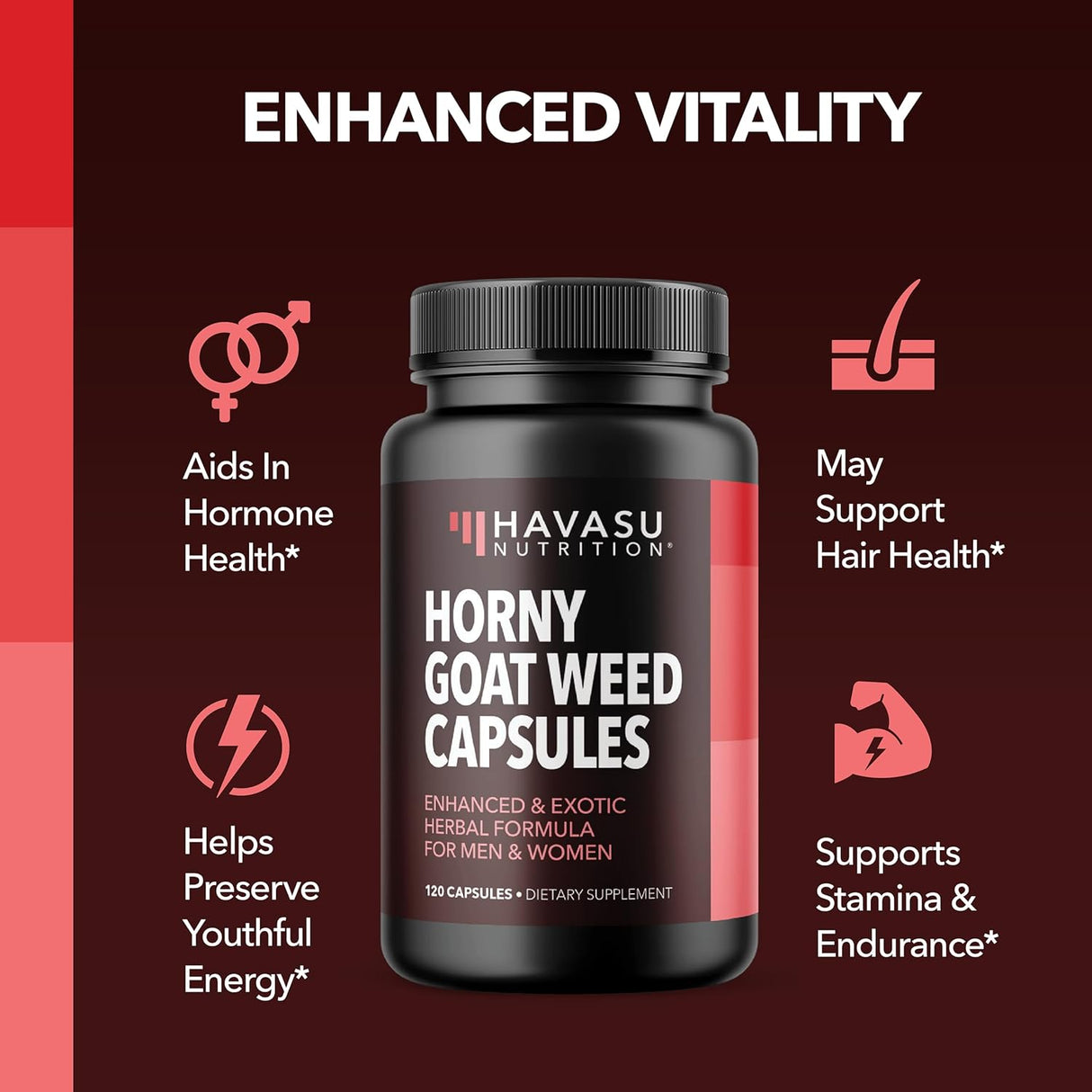 Suplemento Horny Goat Weed para él y ella  con raíz de maca