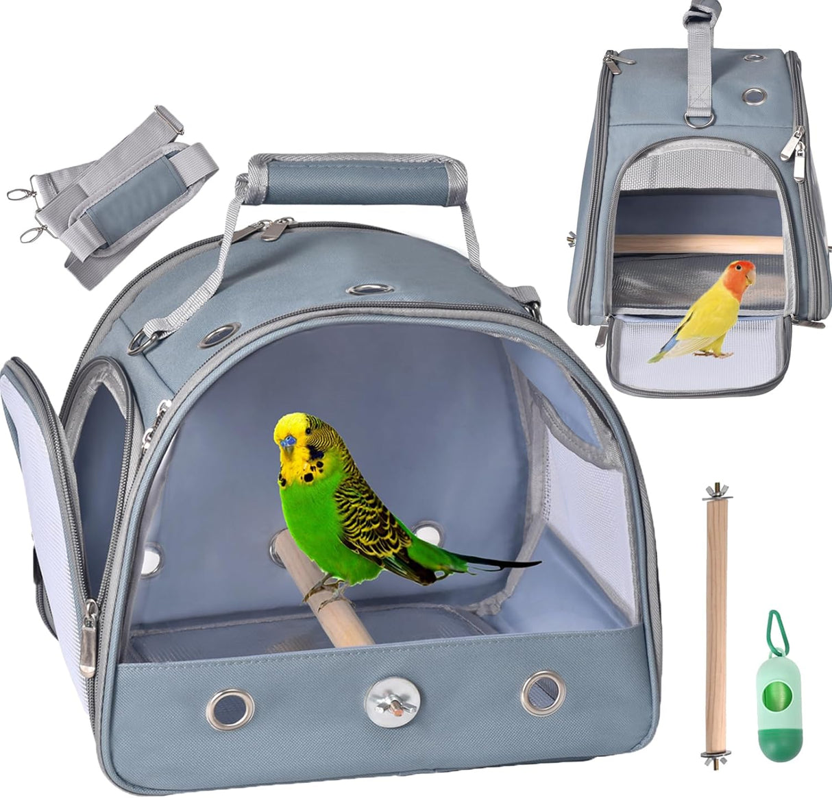 Jaula de viaje para pájaros con correa para el hombro