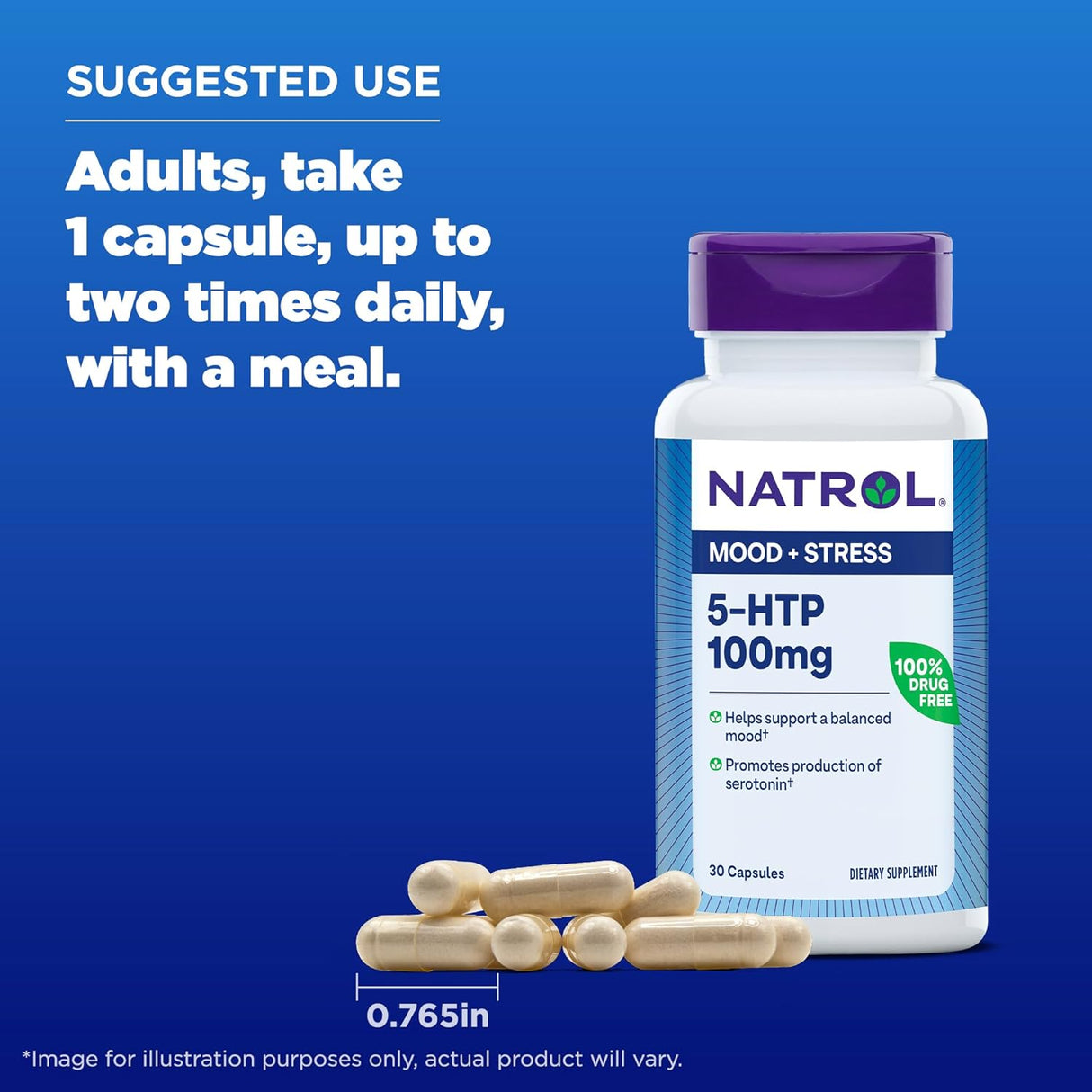 Suplemento Natrol Mood + Stress 5-HTP 100 mg, 30 Cápsulas