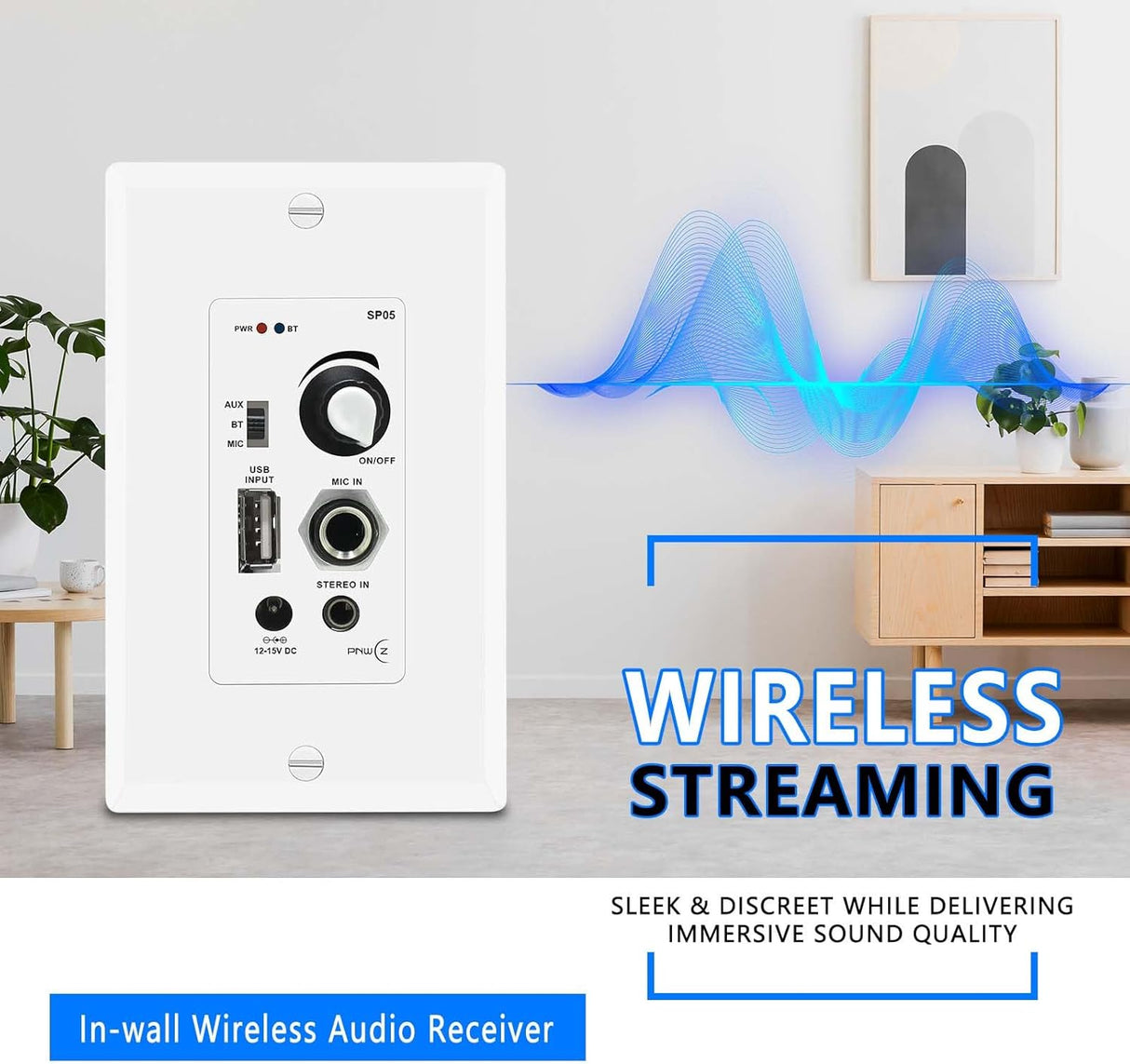 Amplificador de Audio In Wall 120W con Bluetooth y USB