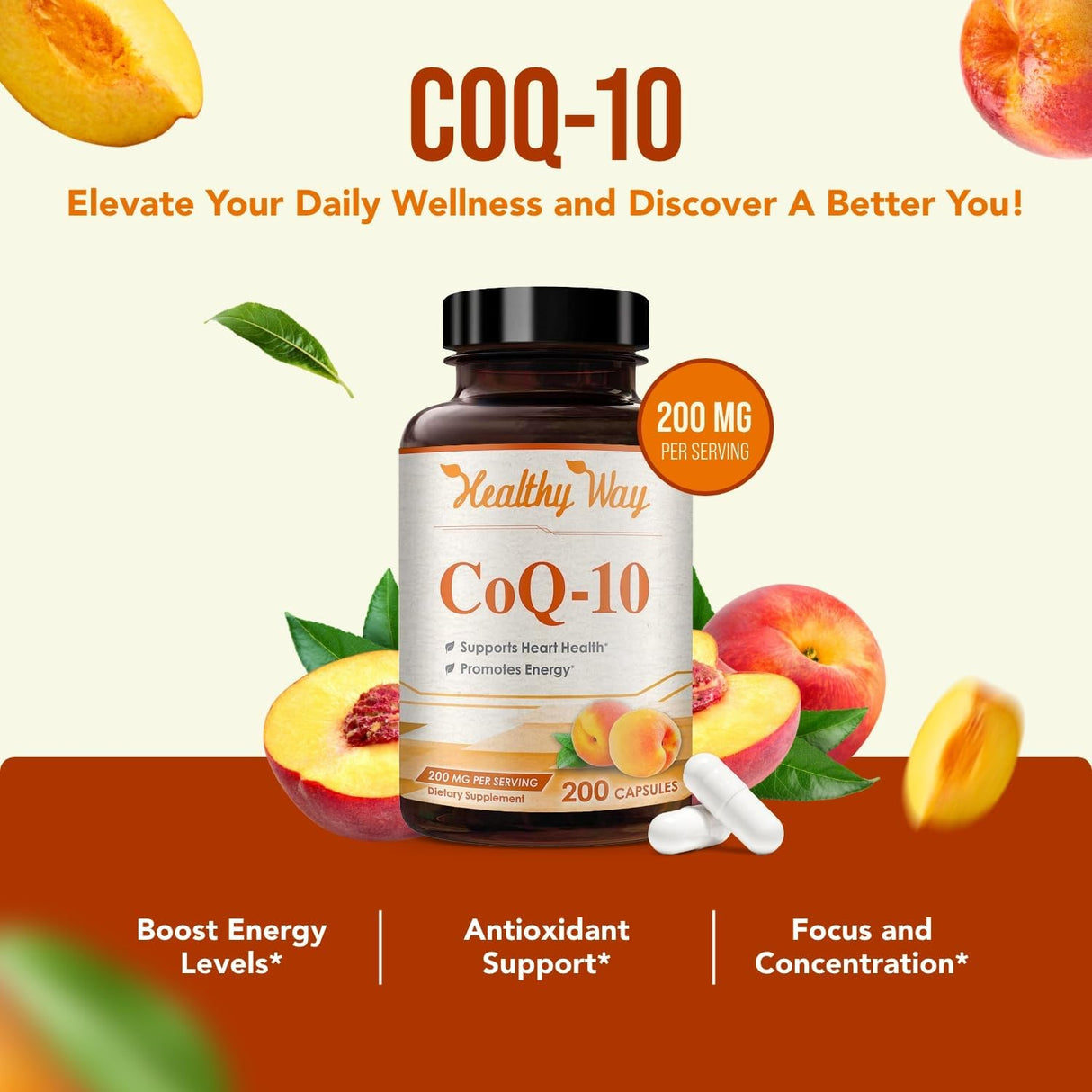 Coenzima Q10 200mg Suplemento Antioxidante y Energía, 200 cápsulas