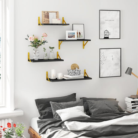 Estanterías Flotantes YGEOMER, Juego de 4 para Pared, Madera