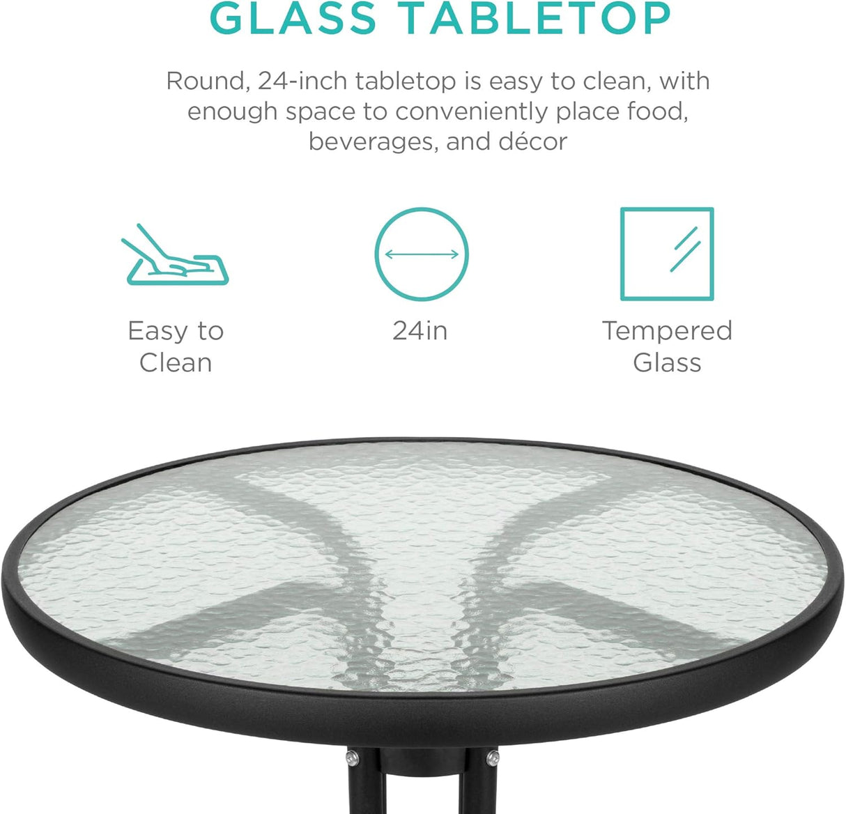 Best Choice Products Juego de muebles de comedor de 3 piezas con mesa de vidrio texturizado, 2 sillas plegables, marco de acero, tela de poliéster, color gris