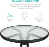 Best Choice Products Juego de muebles de comedor de 3 piezas con mesa de vidrio texturizado, 2 sillas plegables, marco de acero, tela de poliéster, color gris