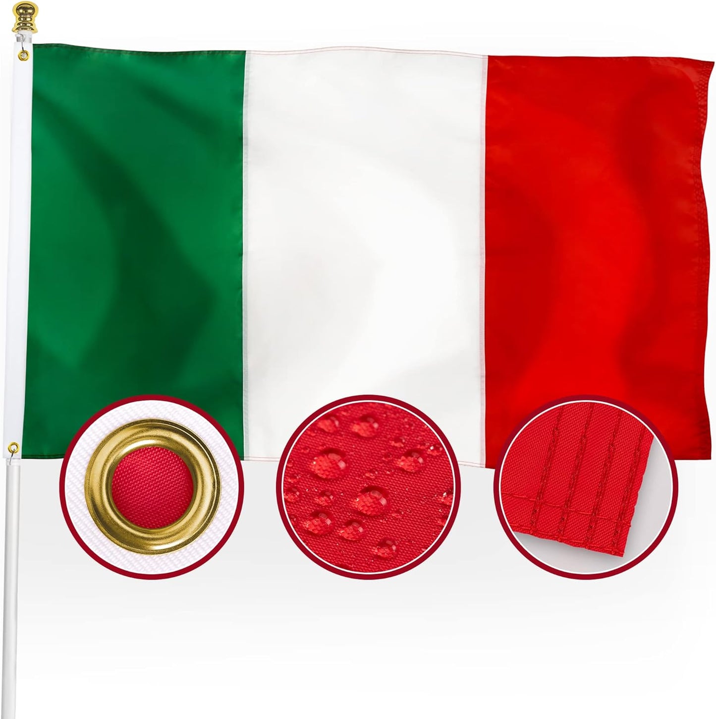 XIFAN Bandera italiana italiana de nailon de alta calidad, 3 x 5 pulgadas, resistente nailon 210D italiano, más fuerte y duradera con rayas cosidas, dobladillo de 4 puntadas, ojales de latón