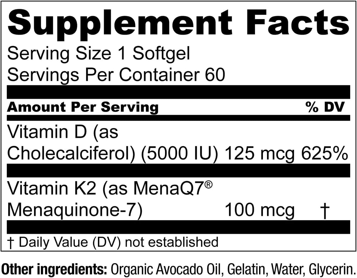Suplemento de Vitamina K2 MK7 con D3 | Live Conscious 60 Softgels
