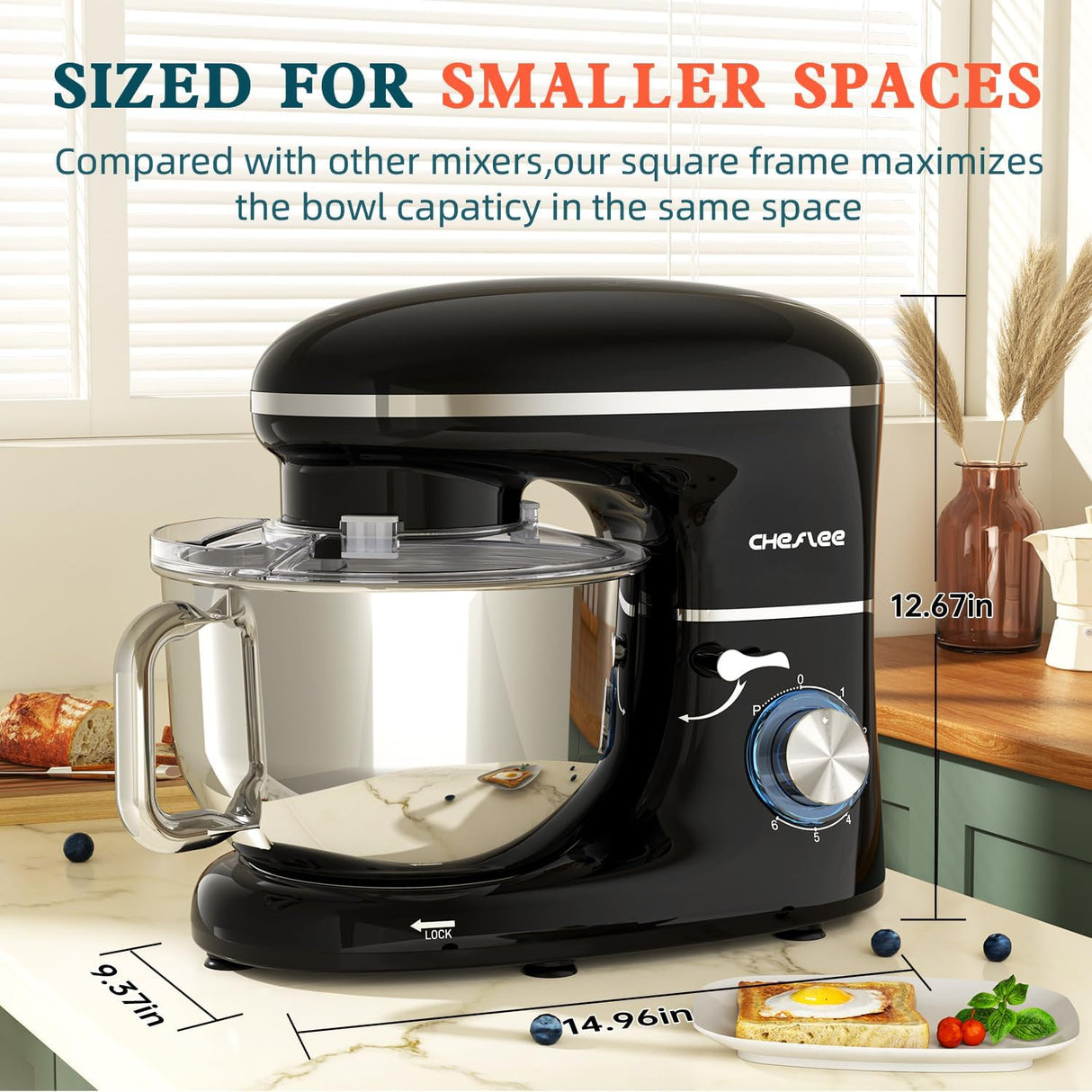 Batidora de pie CHeflee, 600W, 6.5QT, 6+P, accesorios incluidos