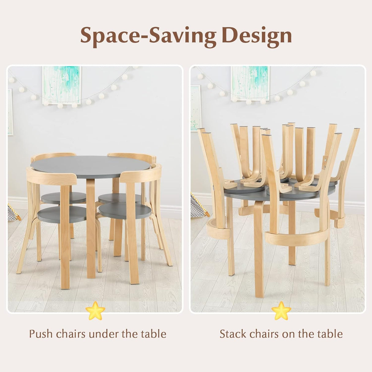 Mesa de actividades de madera de 5 piezas con 4 sillas