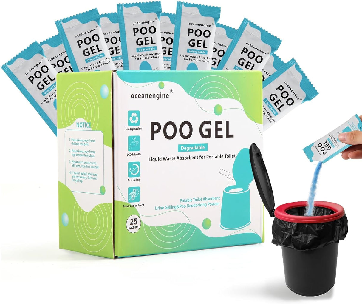 Gel Absorbente para Inodoro Portátil, Polvo para Camping Outdoor