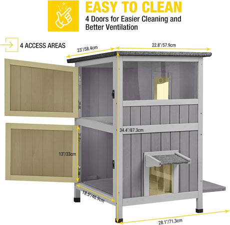 Casa para Gatos Aivituvin 2 Pisos con Ventana para Exteriores