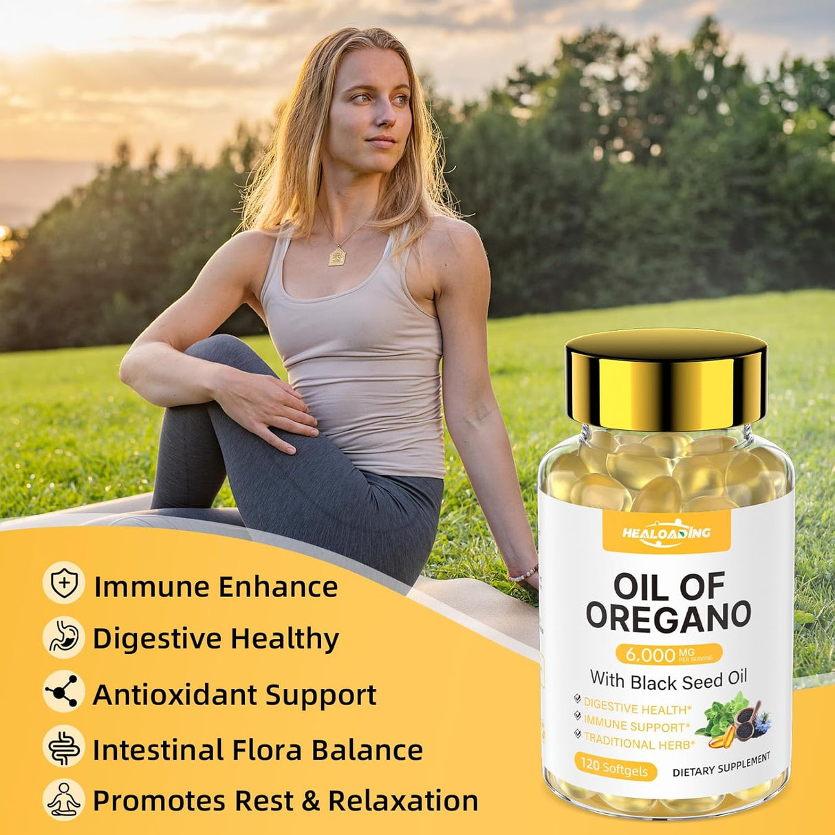 Aceite de Orégano en Cápsulas Naturales, 300mg, con Semilla Negra, Sin Gluten