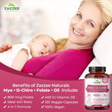 Zazzee Inositol + D-Chiro + Folate + D3 Vegan 30 días