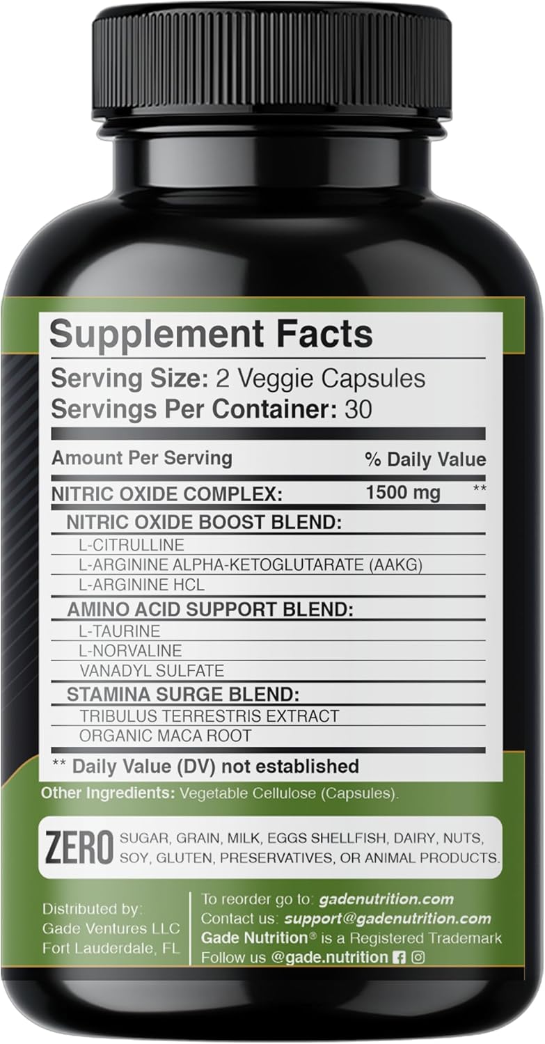Gade Nutrition Suplemento Nitric Oxido - L Arginina, Energía, Rendimiento
