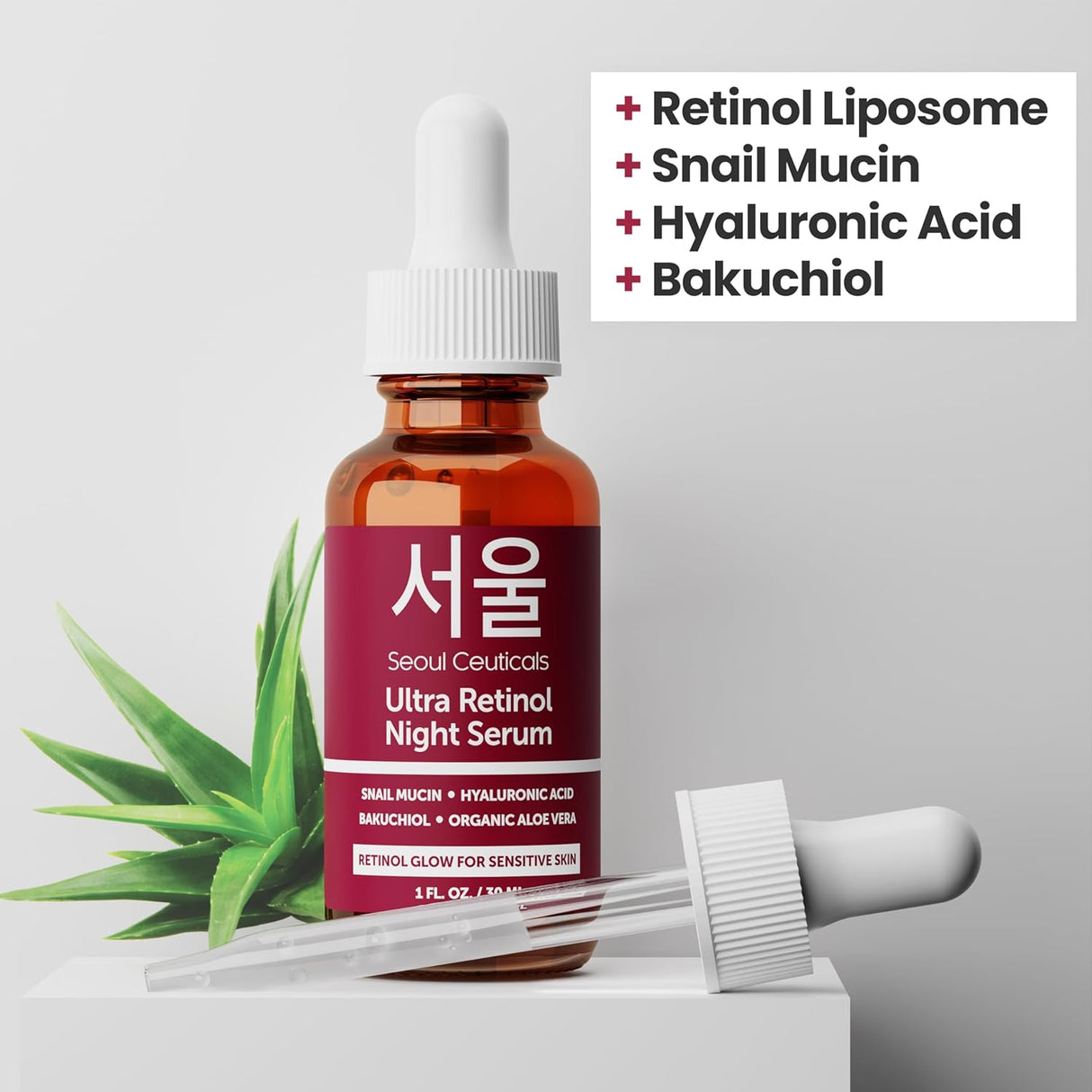 Sérum Nocturno Retinol Coreano 1% con Mucina, Ácido Hialurónico