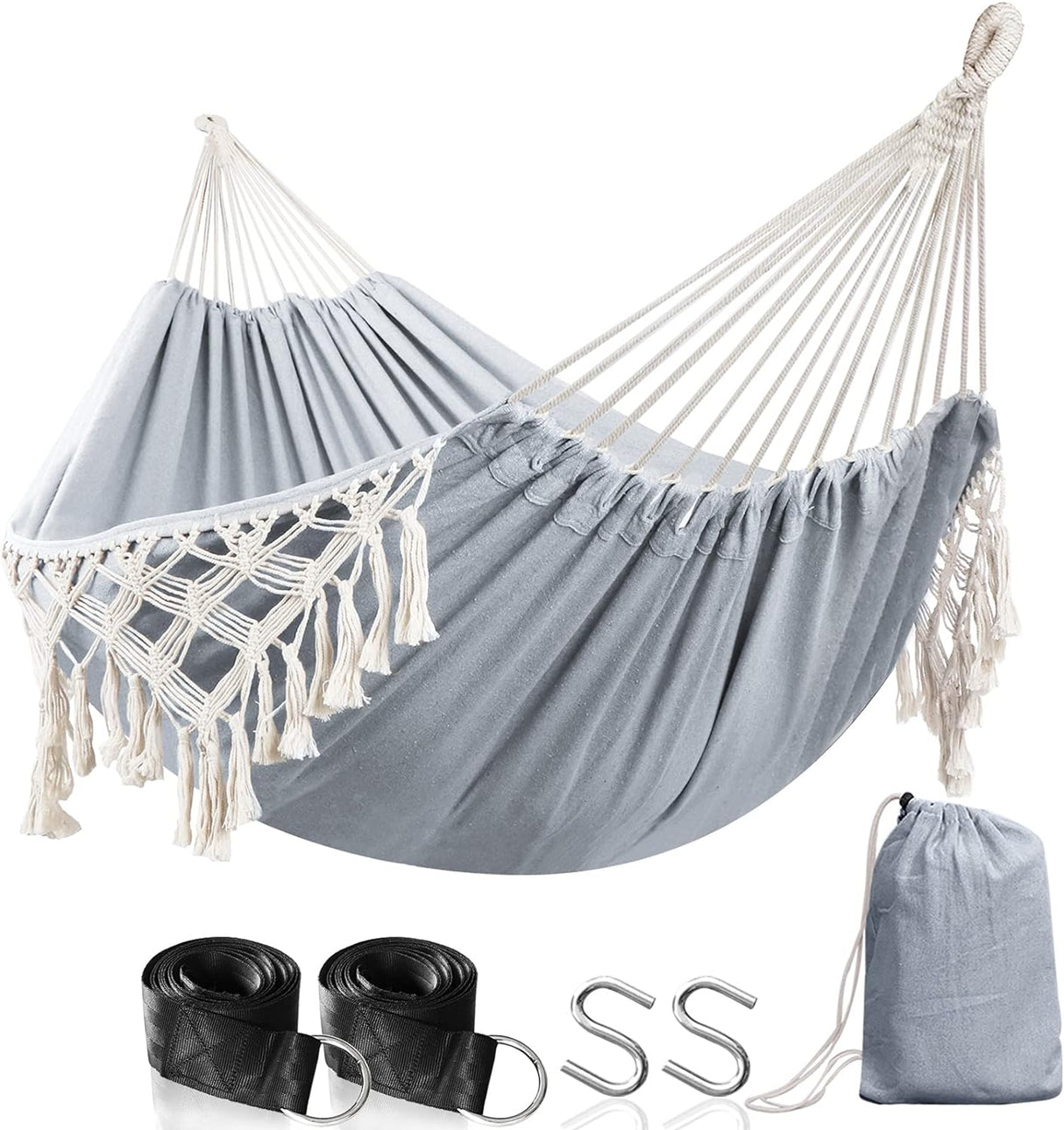 Hamaca Anyoo de Algodón con Borlas, Soporta 450lbs, Deluxe