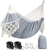 Hamaca Anyoo de Algodón con Borlas, Soporta 450lbs, Deluxe