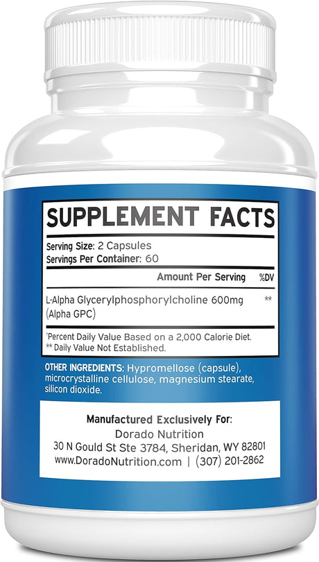 Alpha GPC 600mg, suplemento cerebral avanzado, vegano