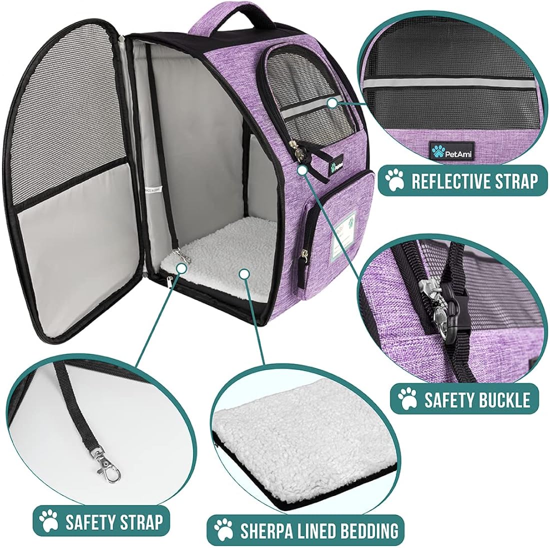 Mochila de lujo para gatos diseño ventilado lila