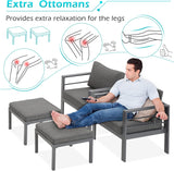 AECOJOY Muebles de patio modernos de aluminio con mesa auxiliar, juego de 7 piezas para conversación al aire libre con cojines gris oscuro para balcón, porche, césped y más