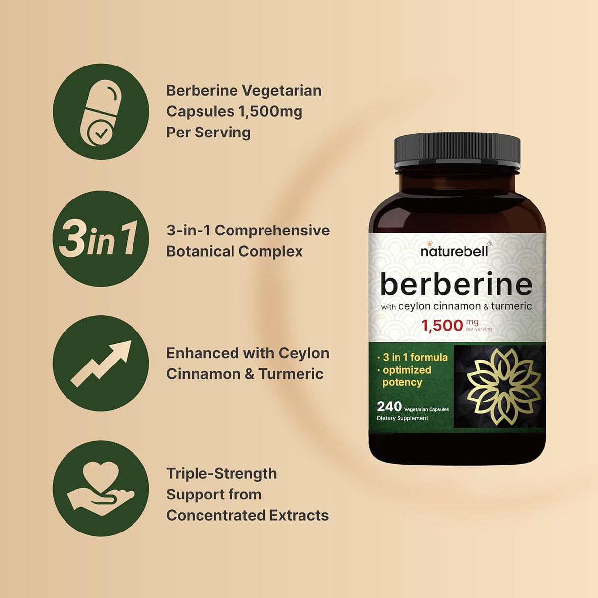 Suplemento de Berberina con Canela de Ceilán y Raíz de Cúrcuma