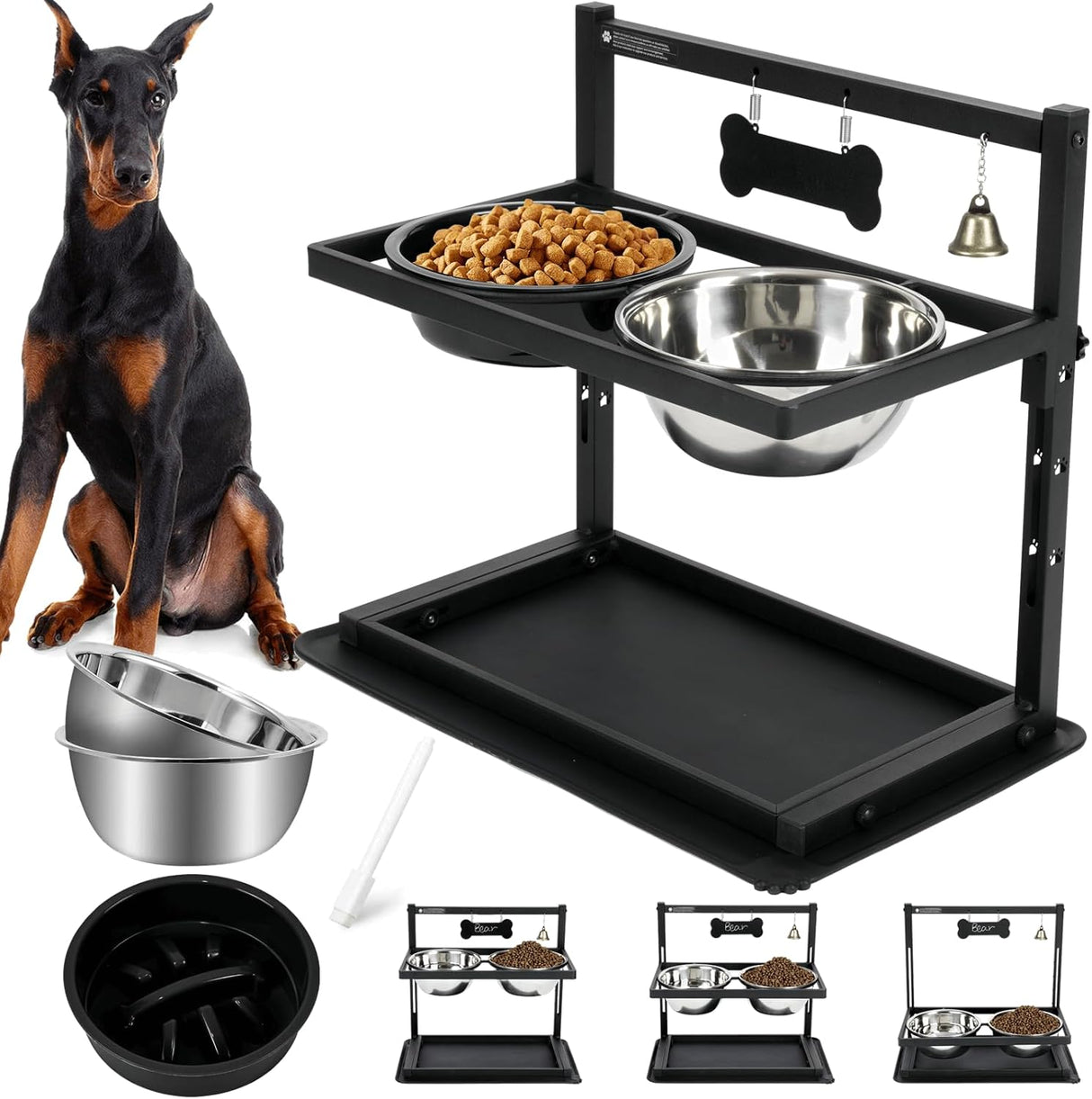 Cuencos Elevados para Perros Grandes, Ajustables, con Mat Anti-derrame.