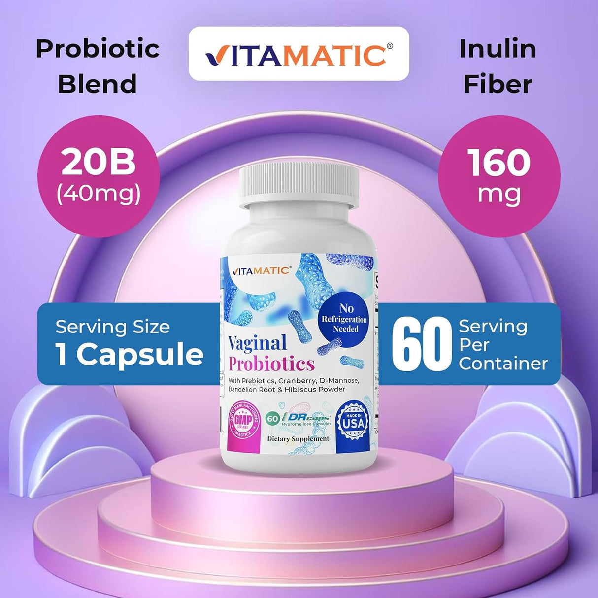 Vitamatic Probióticos vaginales 20 mil millones para mujeres
