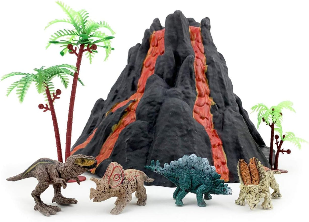 Juego de Dinosaurios con Volcán, 4 Dinosaurios y 2 Árboles