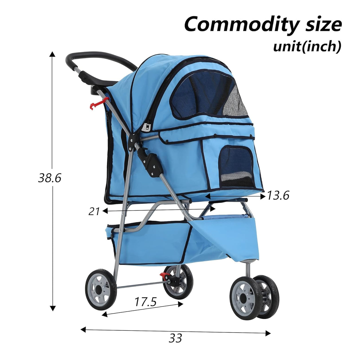 Carrito para perros, 3 ruedas, plegable, con canasta, modelo jogger