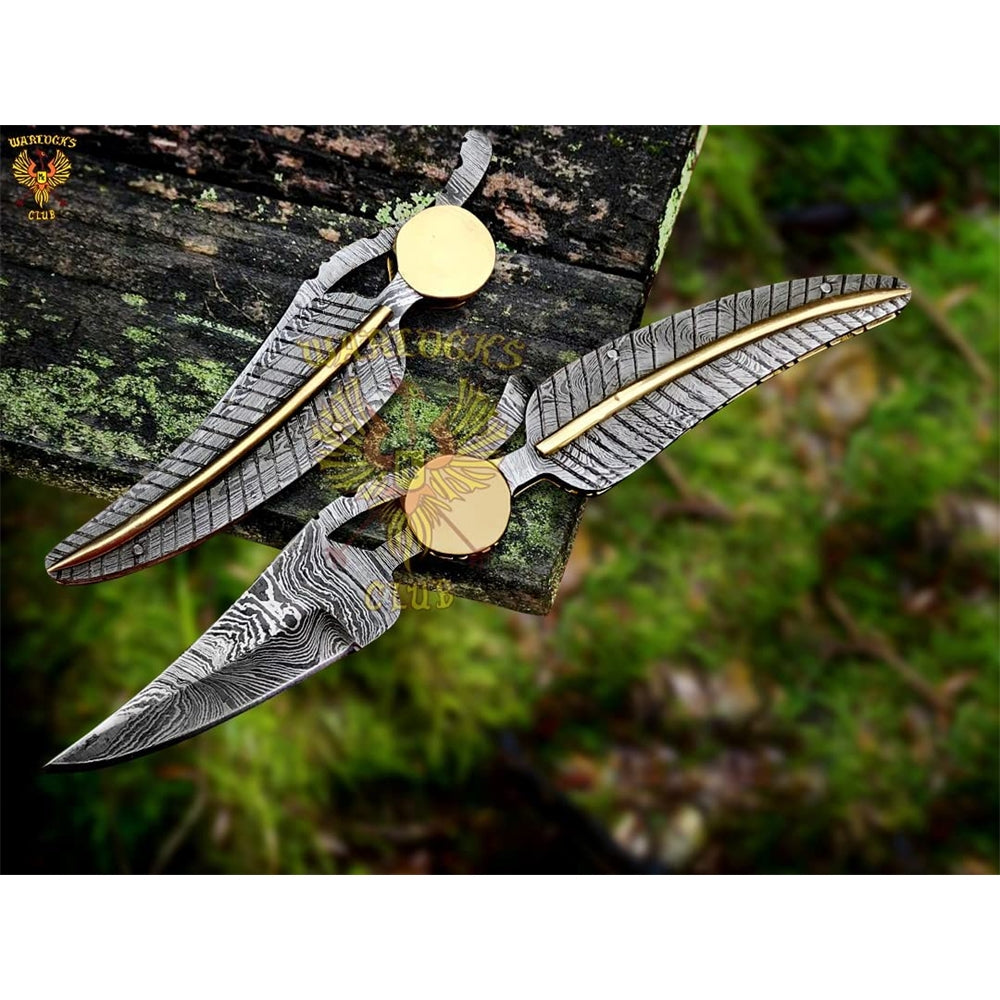Cuchillo de caza plegable de Damasco hecho a mano