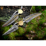 Cuchillo de caza plegable de Damasco hecho a mano
