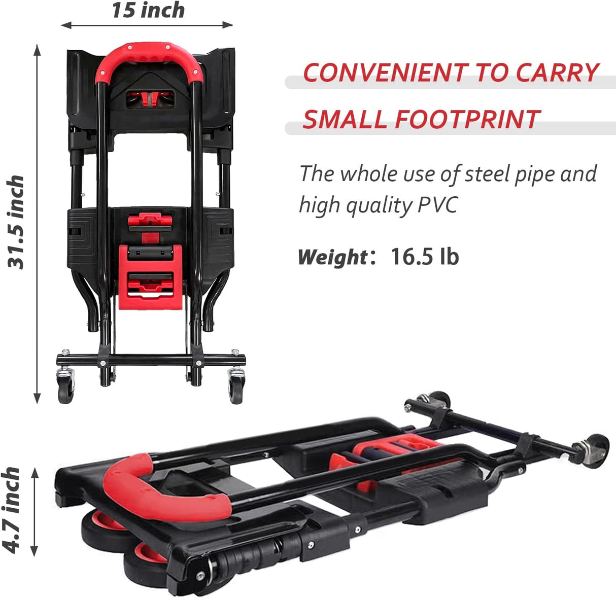 Carretilla Plegable, Marca XYZ, Ruedas de Goma, 264lbs Capacidad