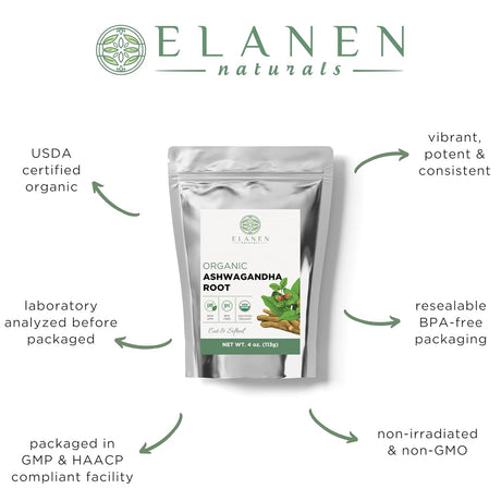 Elanen Naturals Té de raíz de Ashwagandha orgánico 4 oz