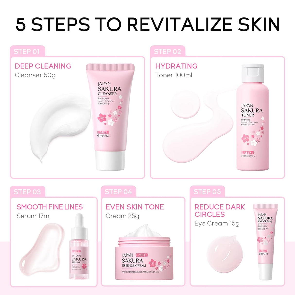Kit Cuidado Piel Sakura Japón Mujeres con Limpiador y Cremas