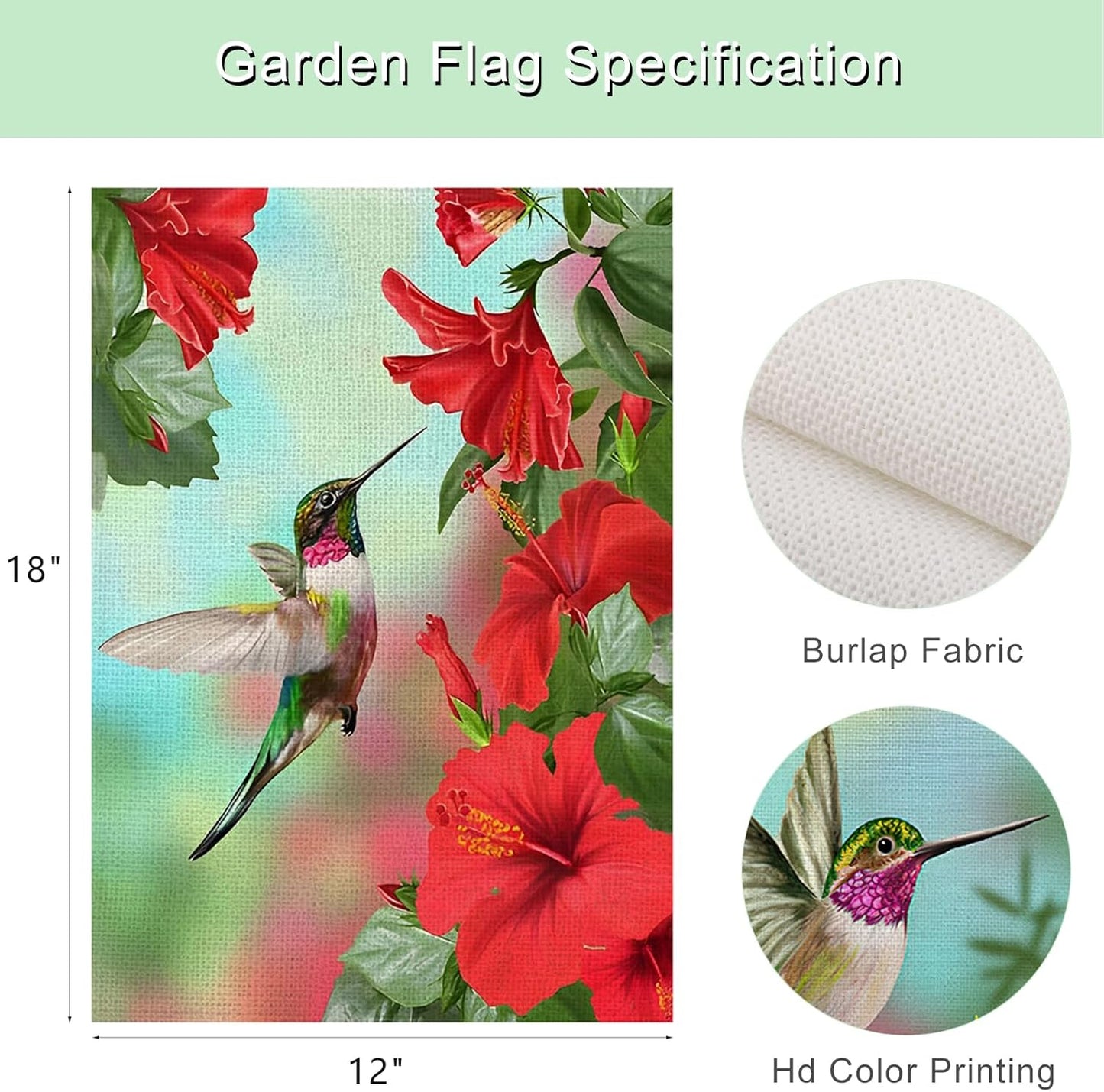 Banderas de Jardín Colibrí, Doble Cara, Modelo Hummingbird-g01