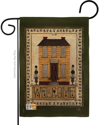 Breeze Decor Bandera de bienvenida de casa amarilla de jardín, granja primitiva, granja occidental, granero rústico, vaquero rural rancho, decoración de patio pequeño, regalo de doble cara, fabricado en Estados Unidos