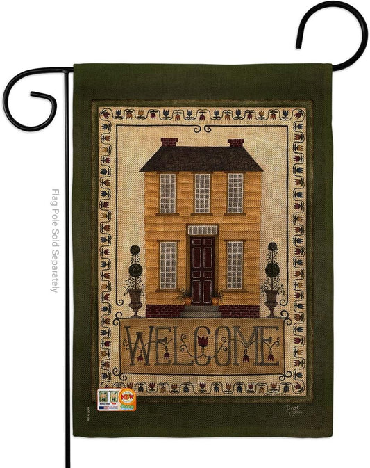 Breeze Decor Bandera de bienvenida de casa amarilla de jardín, granja primitiva, granja occidental, granero rústico, vaquero rural rancho, decoración de patio pequeño, regalo de doble cara, fabricado en Estados Unidos