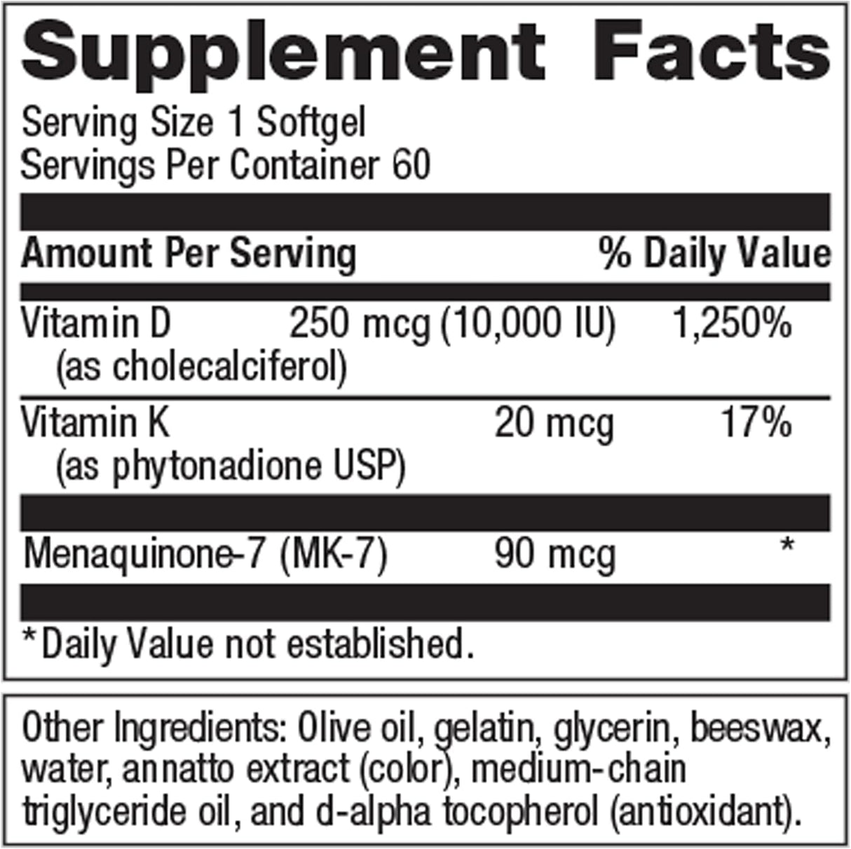 Suplemento de Vitamina D3 + K - Metagenics - 60 Softgels