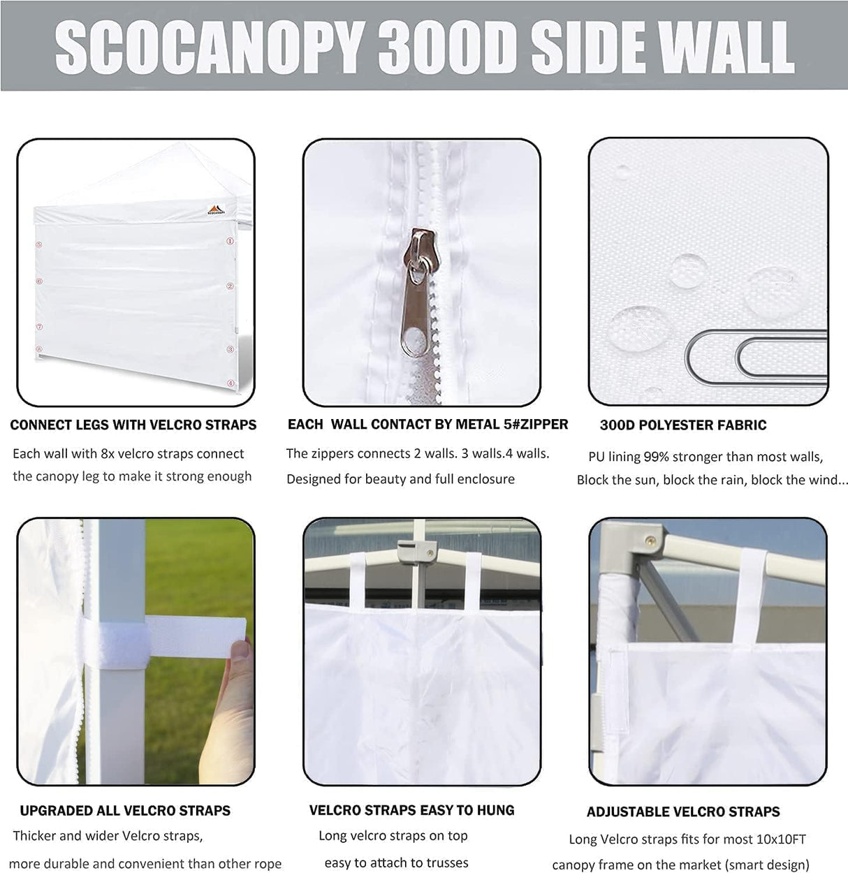 Toldos Laterales SCOCANOPY para Carpa 10x10, Paquete de 3